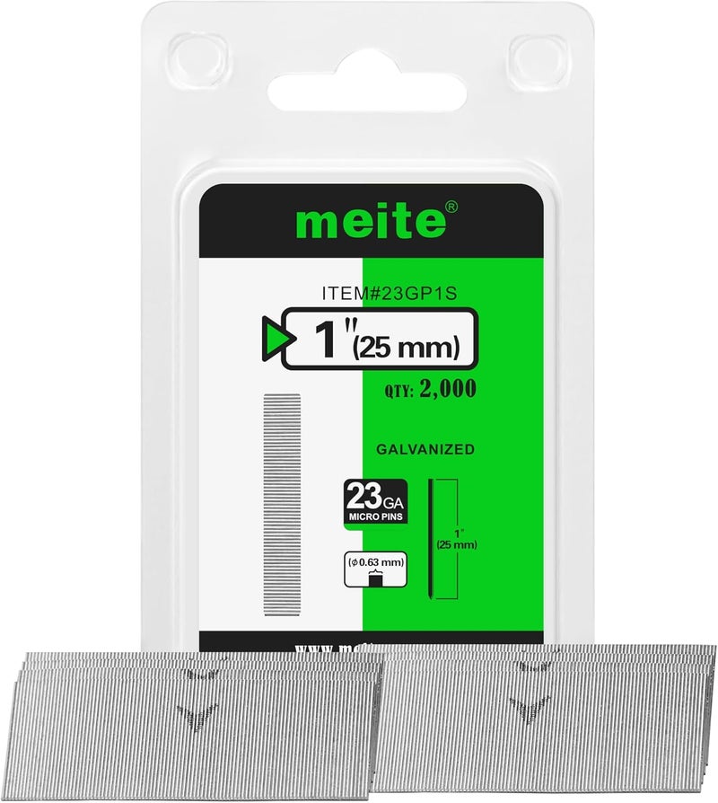 Meite 23 Gauge Pin Nails, 1 Inch Micro Headless Pins - Galvanized 23GA Pins Nails for Nail Gun, Ideal for Fine Woodworking and Trim Work (2,000 Counts) - Image 1